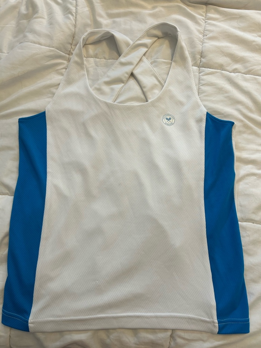 Official Wimbledon White Athletic Tank with Blue Side Panels